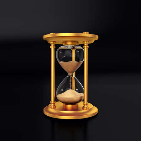 Gold hourglass on a black background, 3D render