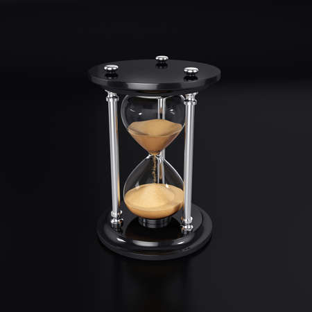 Black hour glass on a black background, 3D render