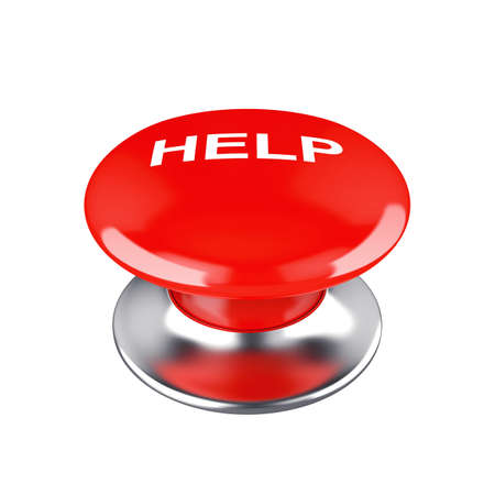 Red help button on white background, 3D render