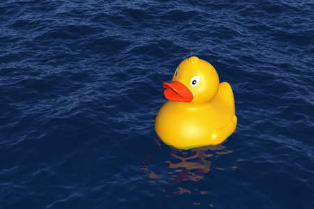 Rubber duck in water, 3D renderの写真素材