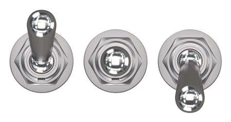 Toggle switch on and off on a white background, 3D render