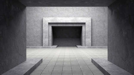 Empty industrial concrete room with lighting, 3D renderの写真素材