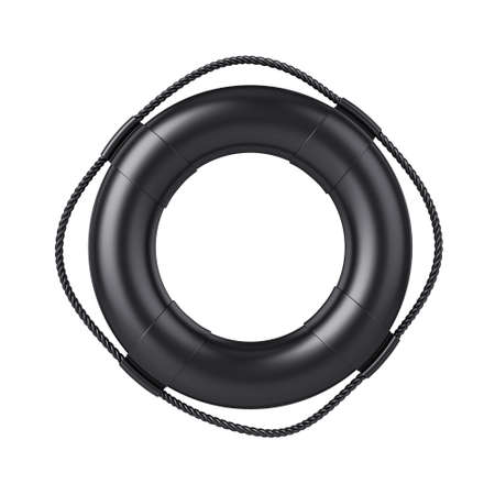 Black lifebuoy isolated on a white background, 3D renderの写真素材