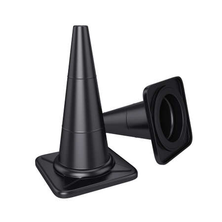 Black traffic cones isolated on a white background, 3D renderの写真素材