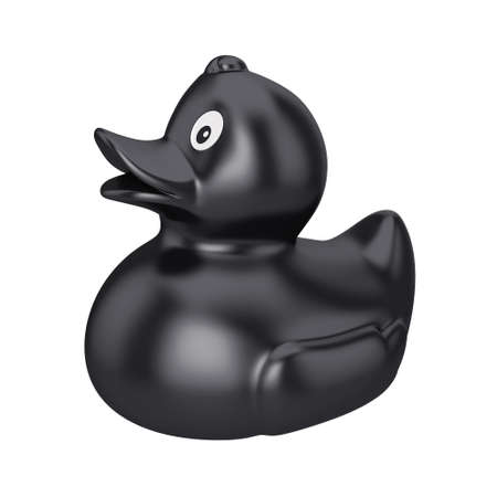 Black rubber duck isolated on a white background, 3D renderの写真素材