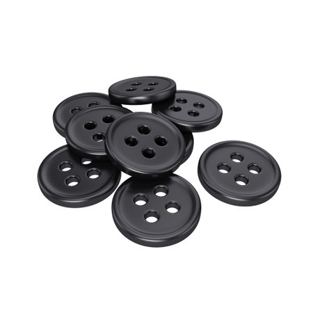 Buttons for clothing in black isolated on a white background, 3D renderの写真素材