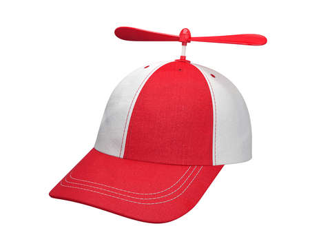 Propeller cap red and white with clasp isolated on white background, 3D renderの写真素材