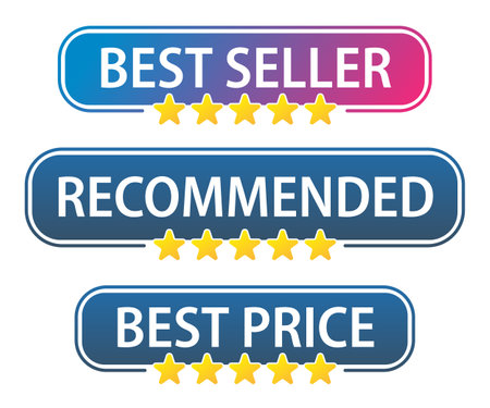 Best seller and recommended banner set with five stars feedbackのイラスト素材