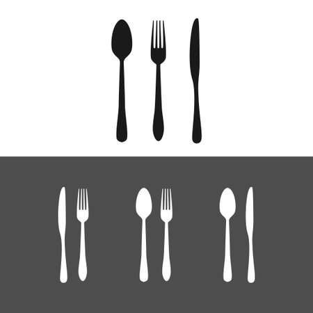 Spoon, fork, and kitchen knife silhouette setのイラスト素材
