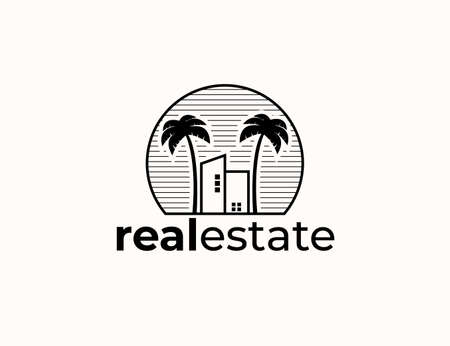 Building and palm tree real estate logo design templateのイラスト素材