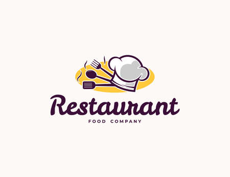 Restaurant or cafe logo with chef hat and spoon illustrationのイラスト素材