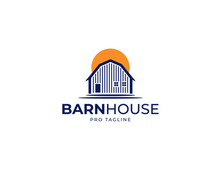 Barn house farm logo with sunset or sun illustrationのイラスト素材