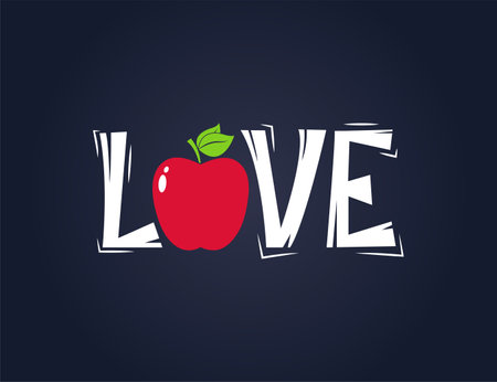 Red apple fruit with love quote text illustrationのイラスト素材