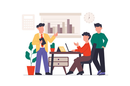 Business teamwork meeting vector illustration. Businessman research informationのイラスト素材