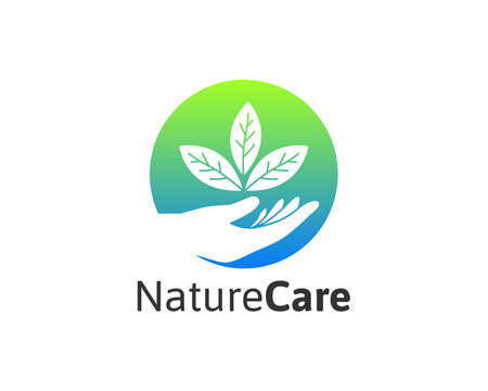Gradient nature care logo with leaf and hand illustrationのイラスト素材
