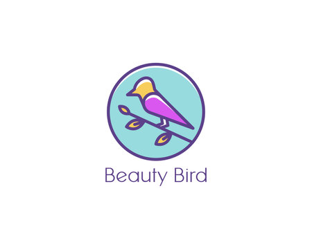Bird logo with branch and leaf illustrationのイラスト素材