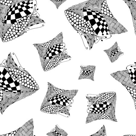 Black and white abstract zenart seamless pattern illustrationのイラスト素材