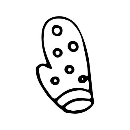 Hand drawn black and white doodle sketch mitten illustration.のイラスト素材