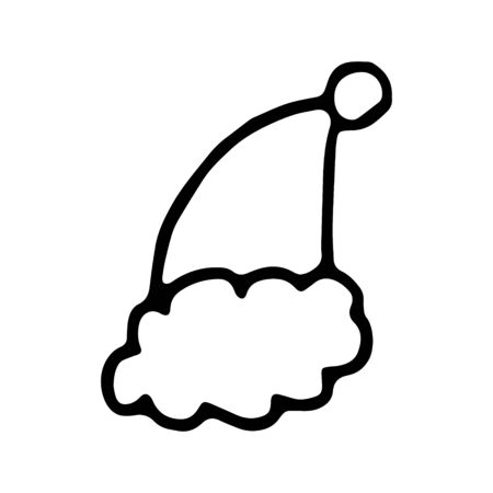 Hand drawn black and white doodle sketch Santa hat illustration.のイラスト素材