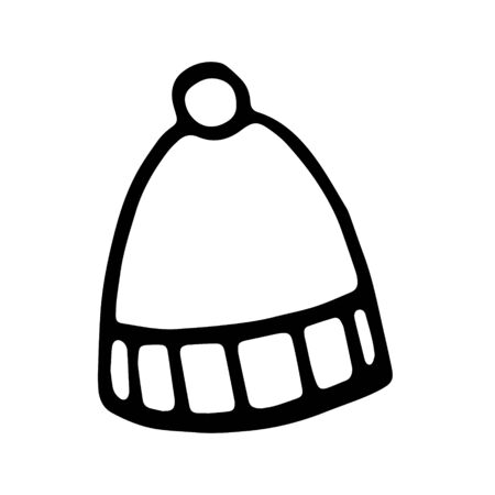 Hand drawn black and white doodle sketch winter cap illustration.のイラスト素材