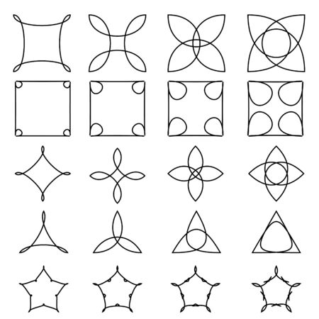 Set of black and white abstract flowers and framesのイラスト素材