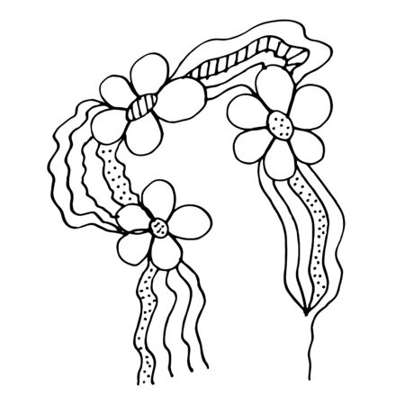 Hand drawn black and white doodle sketch flowers illustrationのイラスト素材