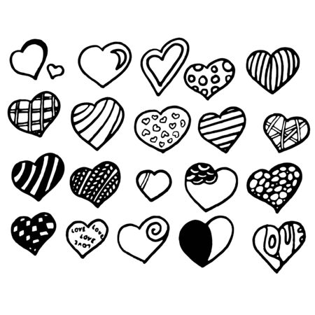 Hand drawn heart on white background.Flat heart symbol.Love emblem collection. Graphic design in the concept of love. Love symbol for Valentine's Day. Illustration.のイラスト素材