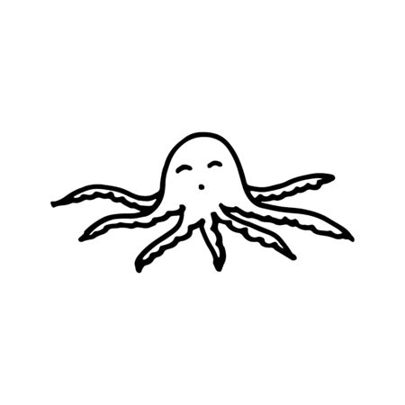 Hand drawn black and white sea doodle sketch illustration. Little octopus.の写真素材