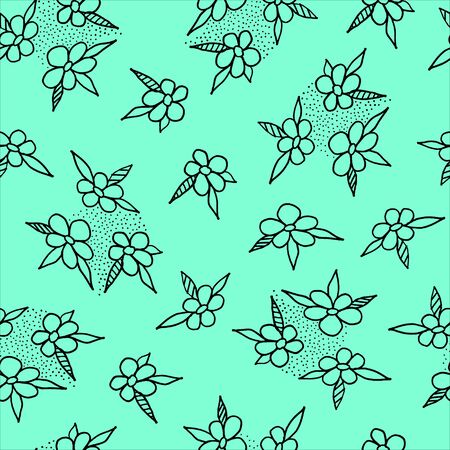Seamless pattern with black flowers on the color background.のイラスト素材