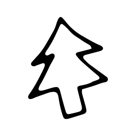 Hand drawn black and white doodle sketch fir tree illustration.のイラスト素材