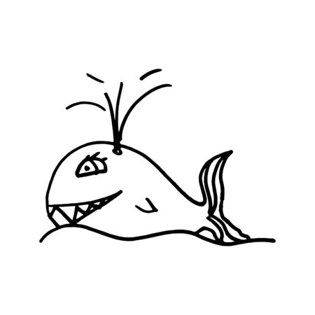 Hand drawn black and white sea doodle sketch illustration. Little fish.のイラスト素材