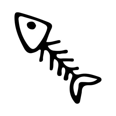 Black and wnite doodle sketch. Fish skeleton with the head.のイラスト素材