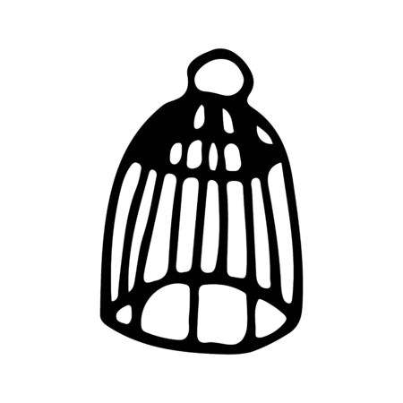 Black and white bird cage doodle sketch.のイラスト素材