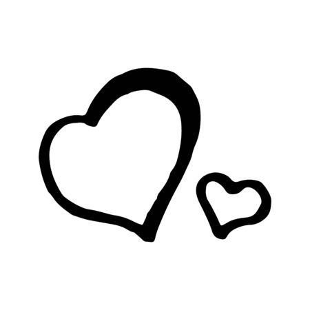 Hand drawn black and white doodle sketch two hearts illustration.のイラスト素材