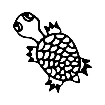 Black and wnite doodle sketch turtle illustration.のイラスト素材