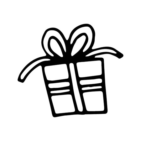 Hand drawn black and white doodle sketch gift illustration.のイラスト素材