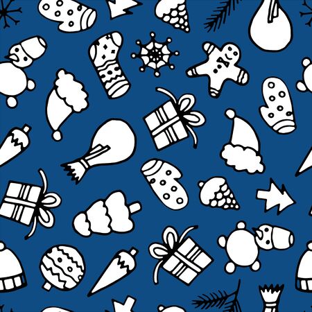 Happy New Year and Merry Xmas seamless pattern. Winter holidays background.のイラスト素材