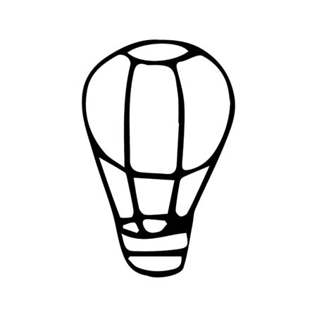 Hand drawn black and white doodle sketch illustration. Hot air balloon.のイラスト素材
