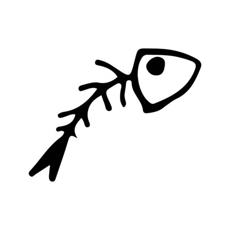 Black and wnite doodle sketch. Fish skeleton with the head.のイラスト素材