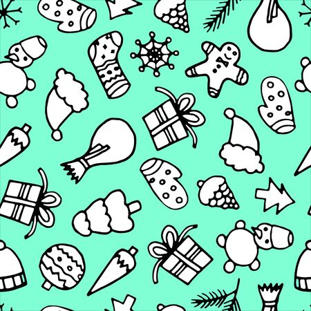 Happy New Year and Merry Xmas seamless pattern. Winter holidays background.のイラスト素材