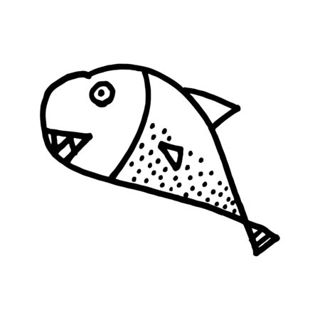Hand drawn black and white sea doodle sketch illustrationのイラスト素材