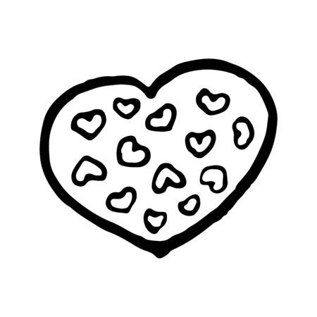 Hand drawn black and white doodle sketch heart illustration.のイラスト素材