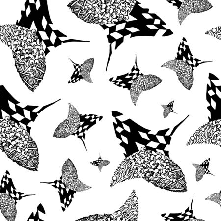 Black and white abstract zenart seamless pattern illustrationのイラスト素材