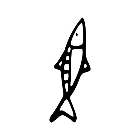 Hand drawn black and white sea doodle sketch illustrationのイラスト素材