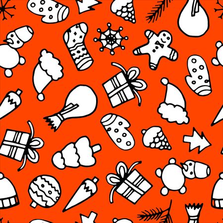 Happy New Year and Merry Xmas seamless pattern. Winter holidays background.のイラスト素材