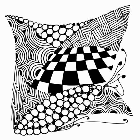 Black and white abstract zenart hand-drawing illustrationのイラスト素材