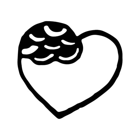 Hand drawn black and white doodle sketch heart illustration.のイラスト素材