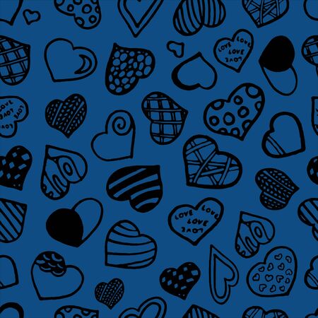 Seamless pattern with black hearts on color background.のイラスト素材