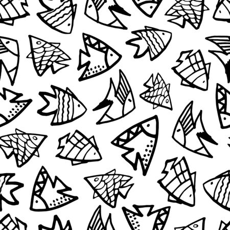 Black and white sea seamless pattern.のイラスト素材