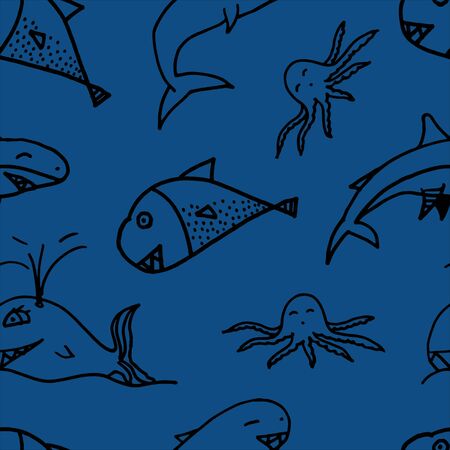 The sea seamless pattern on color background.のイラスト素材